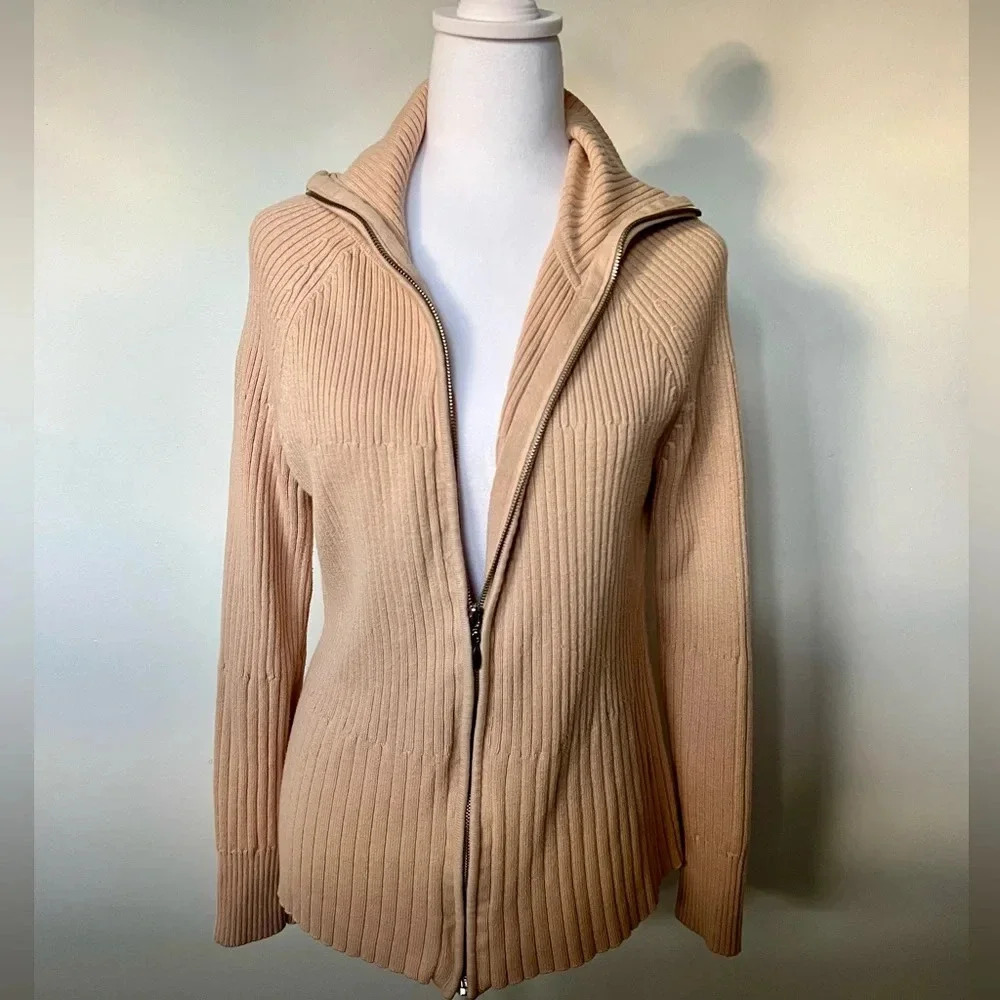 Vintage Ribbed Zip-Up Cardigan Jacket by Evie (XL)